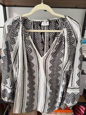 Velvet Black and White Aztec-Print Tunic Top